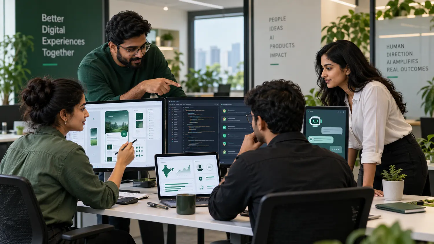 Indian website development team using AI-assisted design, coding, testing and analytics tools