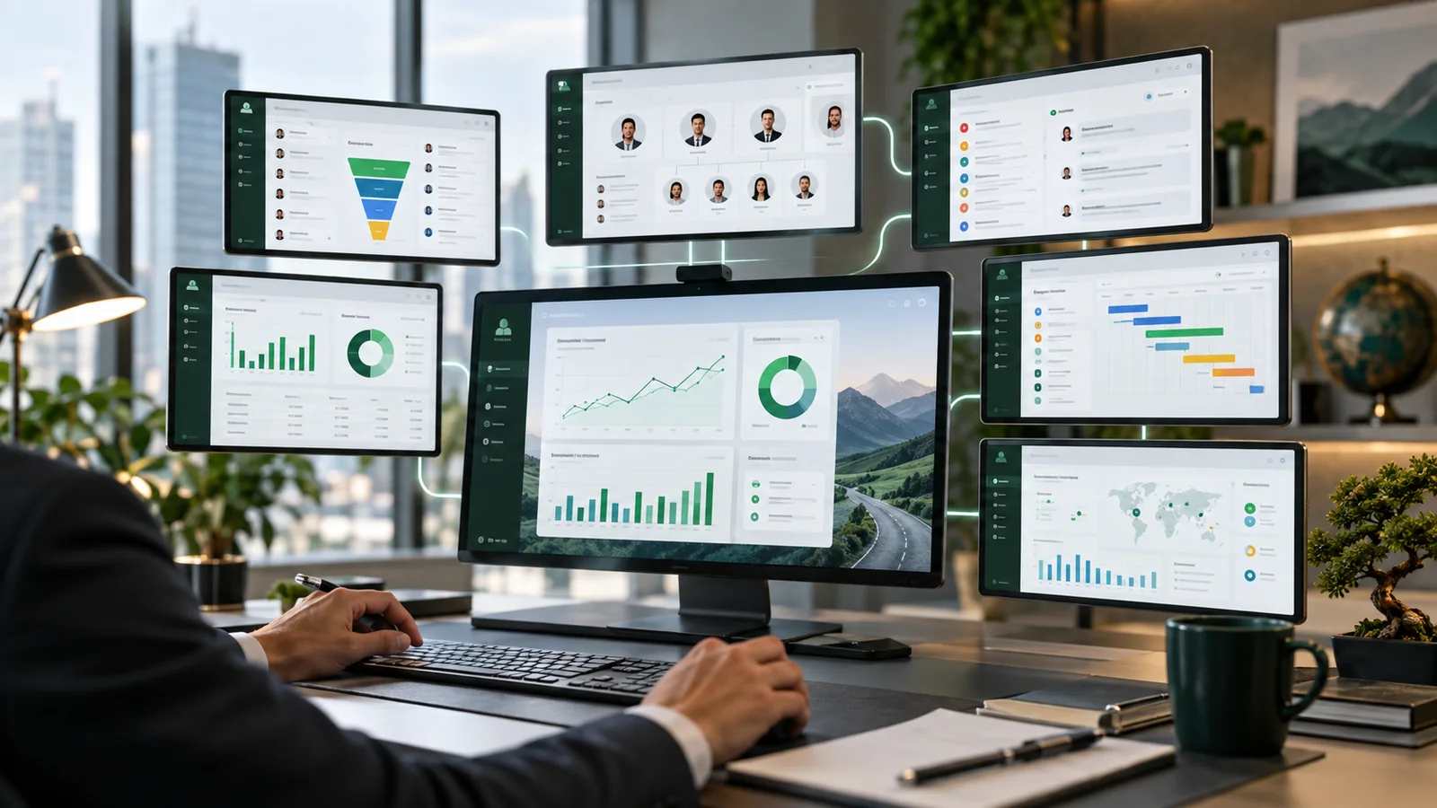 Zoho consulting workspace connecting sales, finance, support, projects, people and analytics