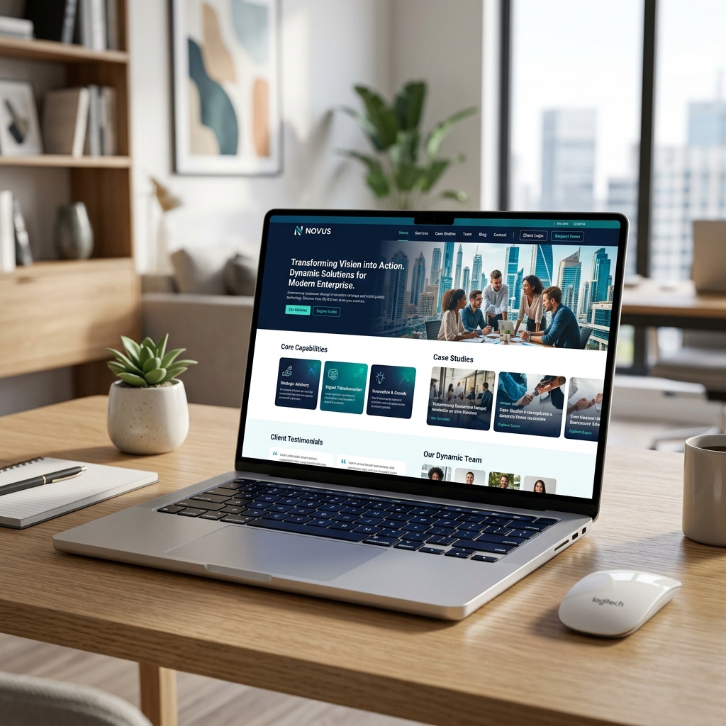 Business website mockup displayed on a laptop