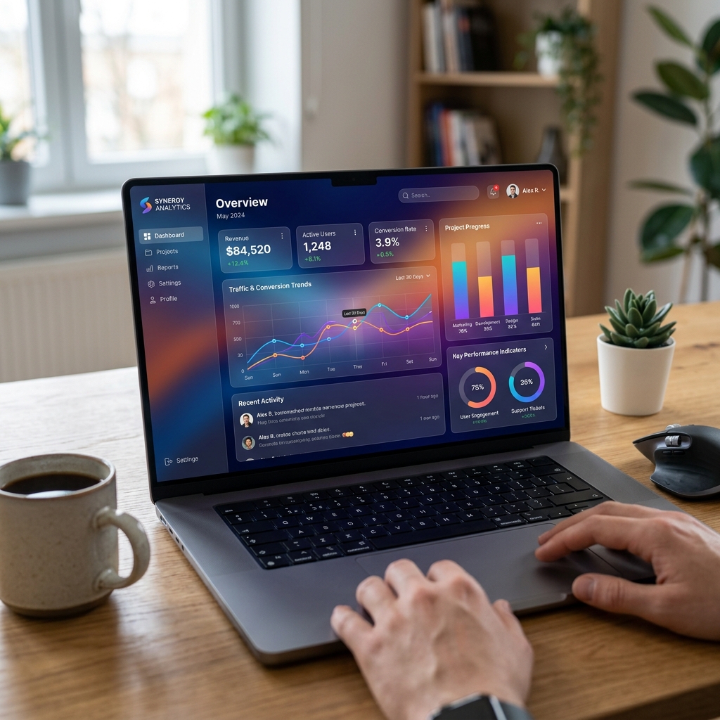 Custom web application interface displayed on a laptop